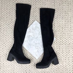 Miss Selfridge Over The Knee Black Suede Boots